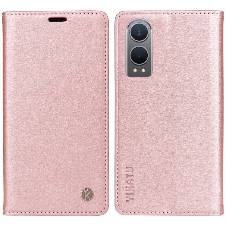 YIKATU YK-001 For OnePlus Nord CE4 Lite 5G / Oppo K12x 5G (China) Case Leather Phone Cover Magnetic Closure Bookstyle Stand - Rose Gold