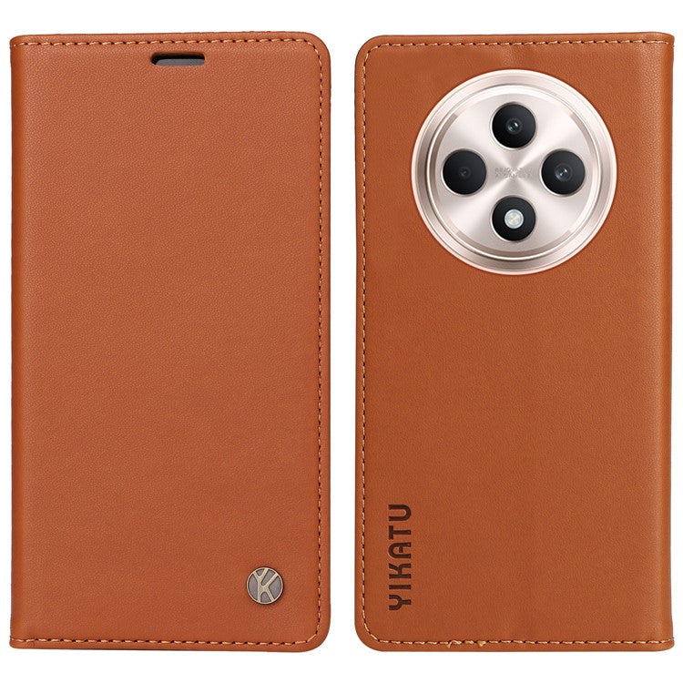 YIKATU YK-001 For Oppo Reno12 F 4G Case Wallet Leather Phone Cover Strong Magnetic Closure - Brown