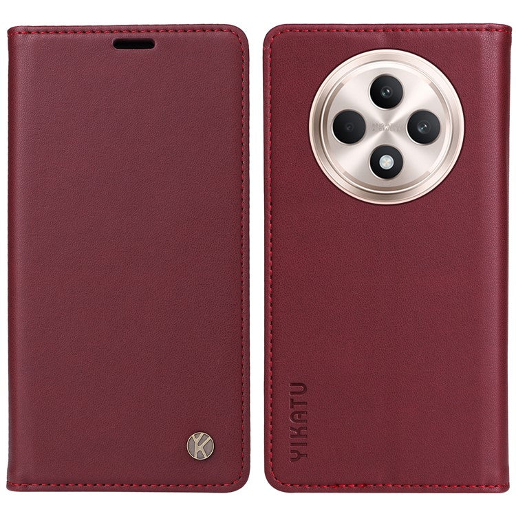 YIKATU YK-001 For Oppo Reno12 F 4G Case Wallet Leather Phone Cover Strong Magnetic Closure - Wine Red