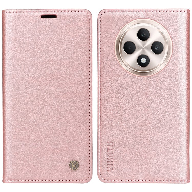 YIKATU YK-001 For Oppo Reno12 F 4G Case Wallet Leather Phone Cover Strong Magnetic Closure - Rose Gold