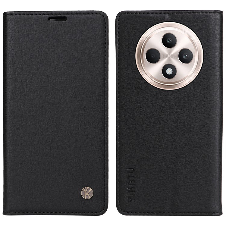 YIKATU YK-001 For Oppo Reno12 F 4G Case Wallet Leather Phone Cover Strong Magnetic Closure - Black