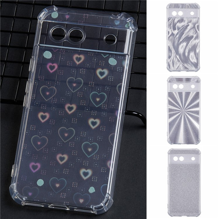 For Google Pixel 8a Phone Case Shockproof TPU Clear Back Cover with 4 Removable Papers