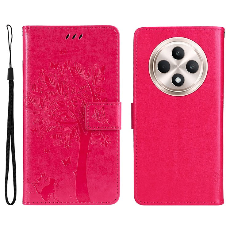 KT Imprinting Flower Series-3 For Oppo Reno12 F 4G Case Cat Tree Pattern Flip Leather Phone Cover - Rose