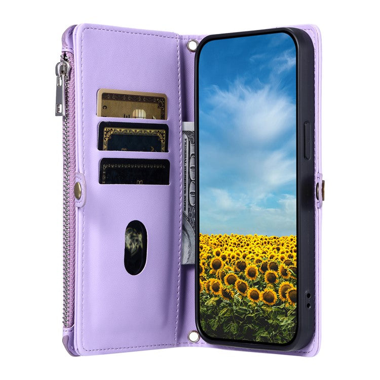 015 Style For Google Pixel 8a Wallet Case Drop-Proof Leather Phone Cover - Purple