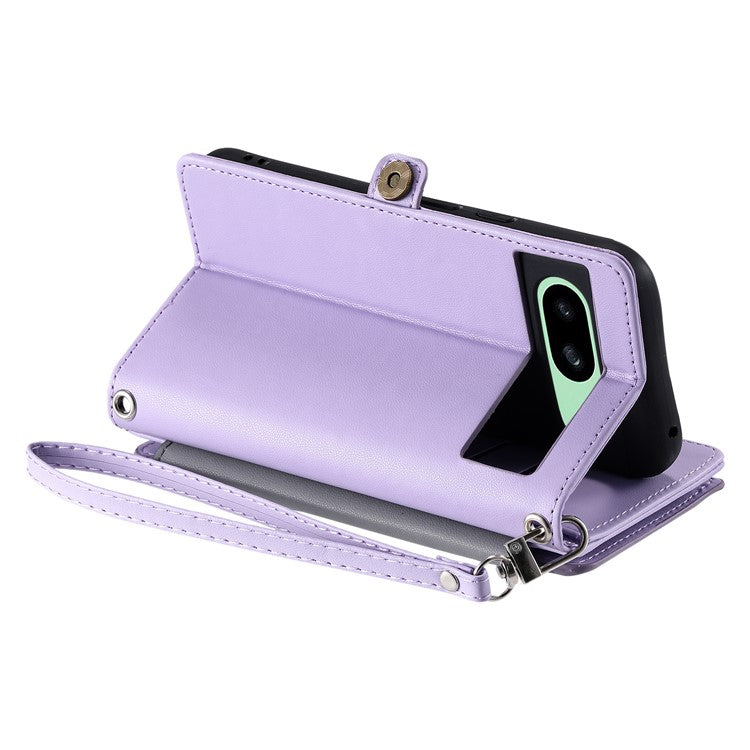 015 Style For Google Pixel 8a Wallet Case Drop-Proof Leather Phone Cover - Purple