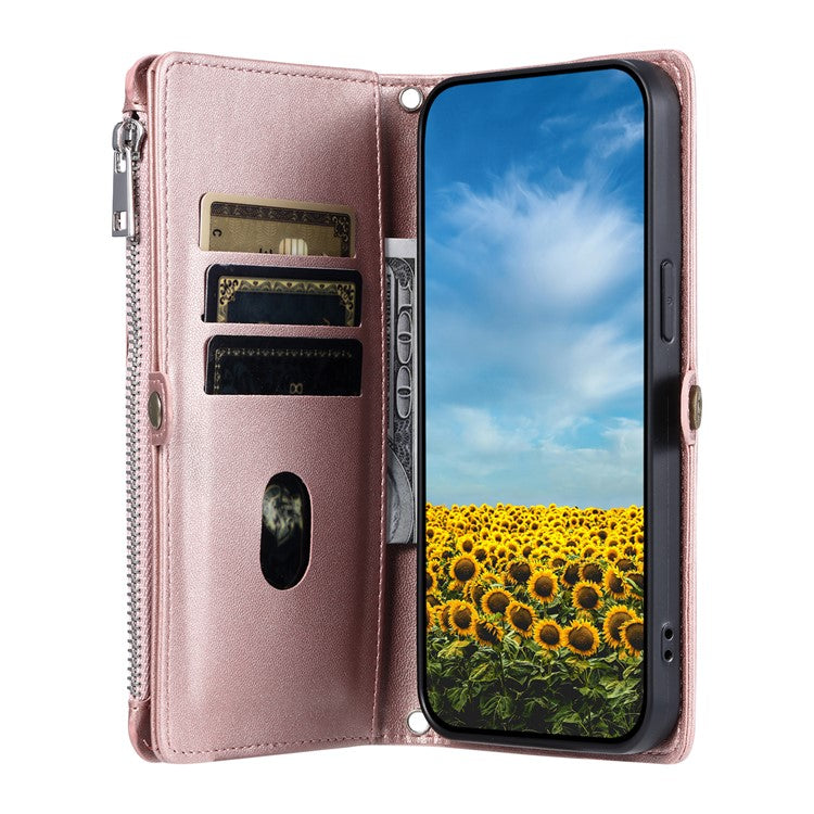 015 Style For Google Pixel 8a Wallet Case Drop-Proof Leather Phone Cover - Rose Gold