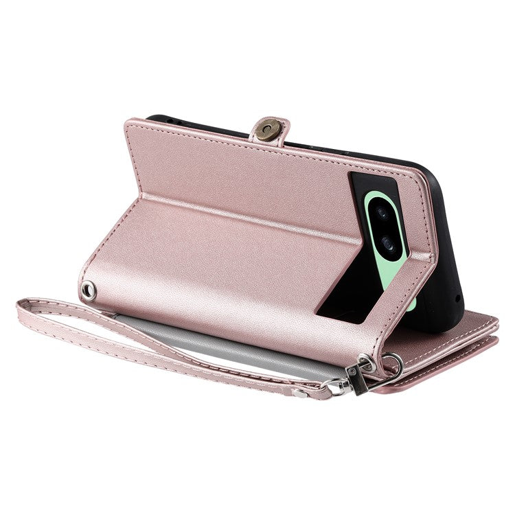 015 Style For Google Pixel 8a Wallet Case Drop-Proof Leather Phone Cover - Rose Gold