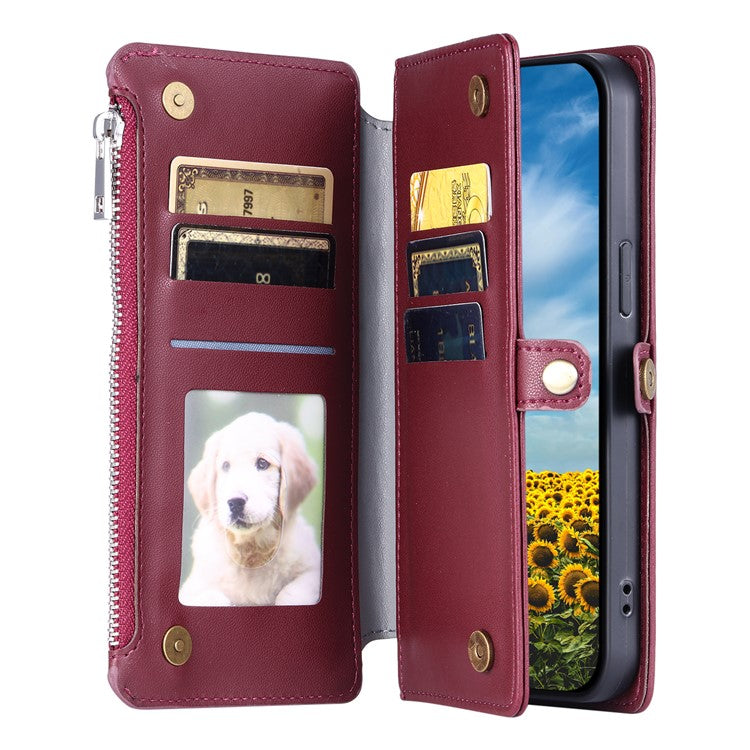 015 Style For Google Pixel 8a Wallet Case Drop-Proof Leather Phone Cover - Wine Red