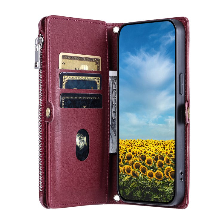 015 Style For Google Pixel 8a Wallet Case Drop-Proof Leather Phone Cover - Wine Red