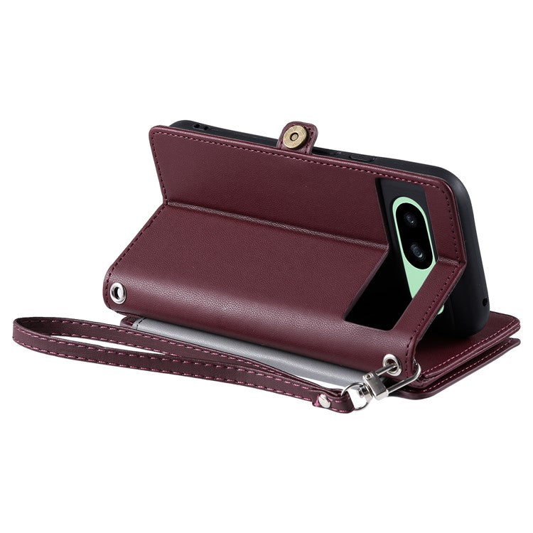 015 Style For Google Pixel 8a Wallet Case Drop-Proof Leather Phone Cover - Wine Red