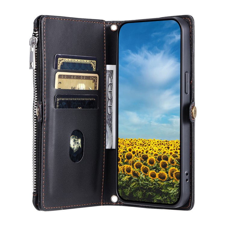 015 Style For Google Pixel 8a Wallet Case Drop-Proof Leather Phone Cover - Black