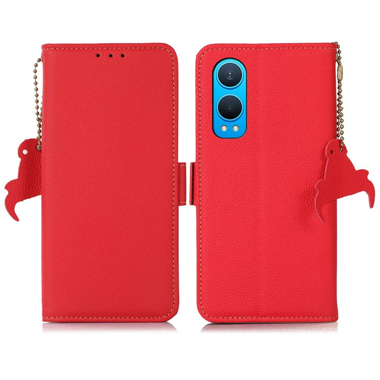 TJ For OnePlus Nord CE4 Lite 5G / Oppo K12x 5G (China) Case RFID Blocking Genuine Cow Leather Phone Cover - Red