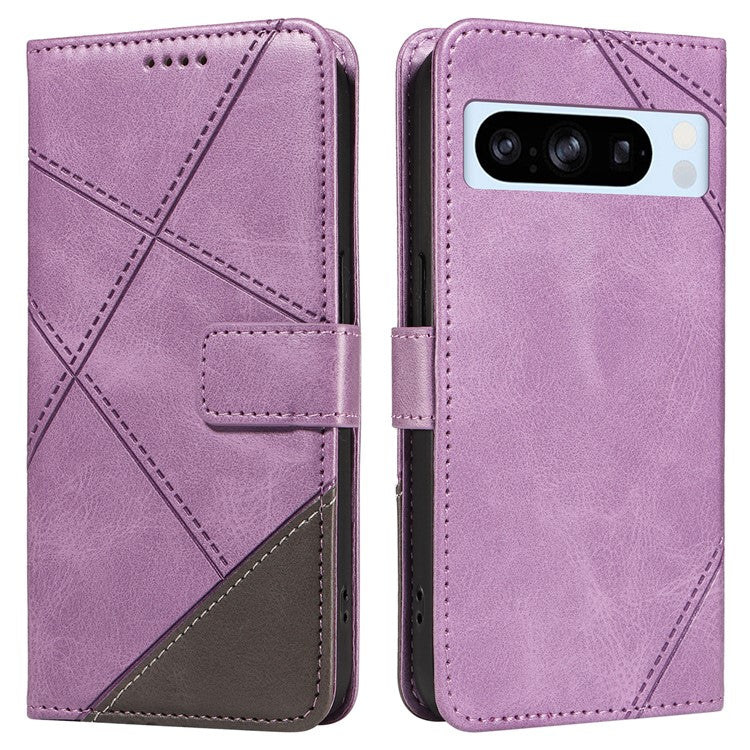 For Google Pixel 8 Pro Case Lines Pattern PU Leather Wallet Folio Phone Cover - Purple