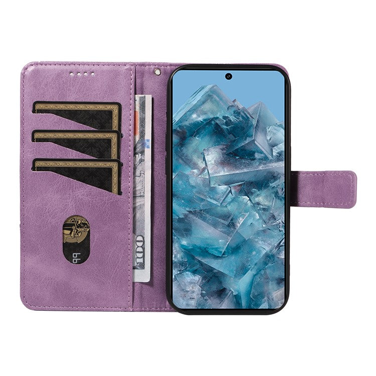 For Google Pixel 8 Pro Case Lines Pattern PU Leather Wallet Folio Phone Cover - Purple