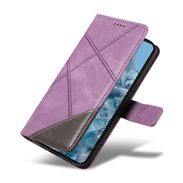 For Google Pixel 8 Pro Case Lines Pattern PU Leather Wallet Folio Phone Cover - Purple