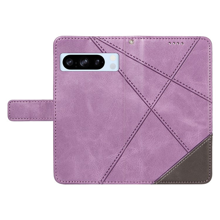 For Google Pixel 8 Pro Case Lines Pattern PU Leather Wallet Folio Phone Cover - Purple