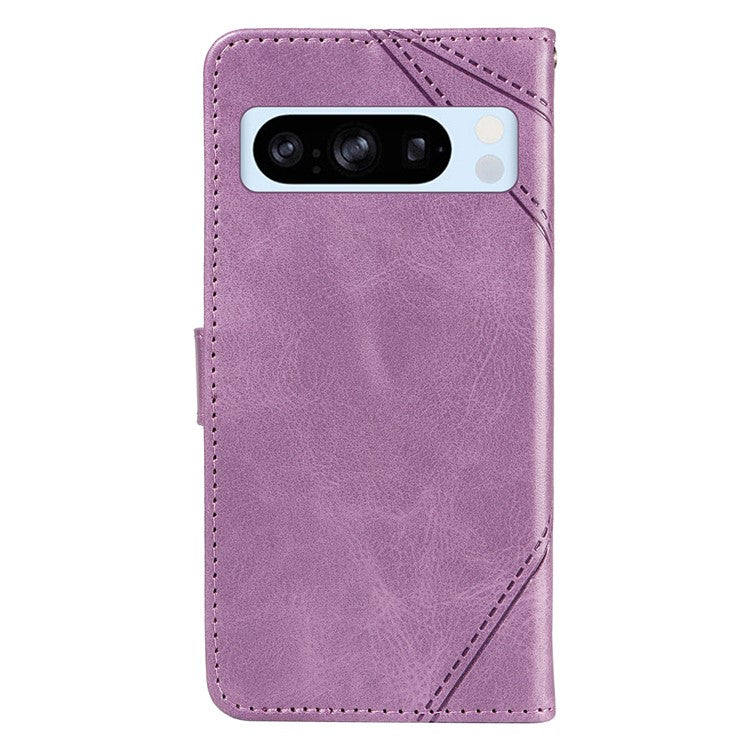 For Google Pixel 8 Pro Case Lines Pattern PU Leather Wallet Folio Phone Cover - Purple