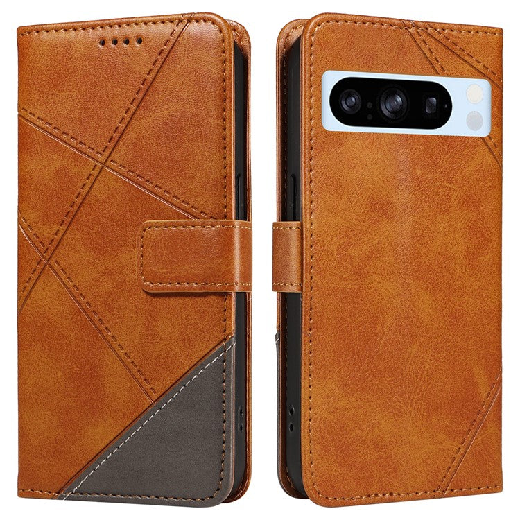 For Google Pixel 8 Pro Case Lines Pattern PU Leather Wallet Folio Phone Cover - Brown