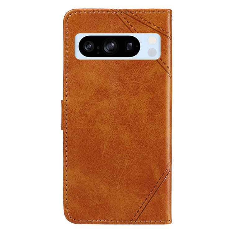 For Google Pixel 8 Pro Case Lines Pattern PU Leather Wallet Folio Phone Cover - Brown