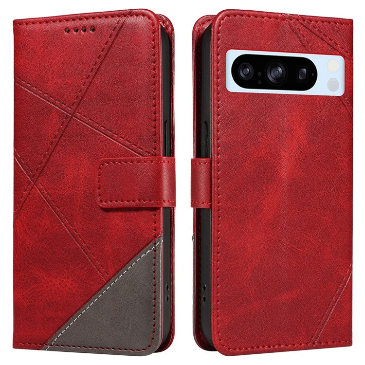 For Google Pixel 8 Pro Case Lines Pattern PU Leather Wallet Folio Phone Cover - Red