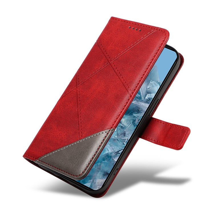 For Google Pixel 8 Pro Case Lines Pattern PU Leather Wallet Folio Phone Cover - Red