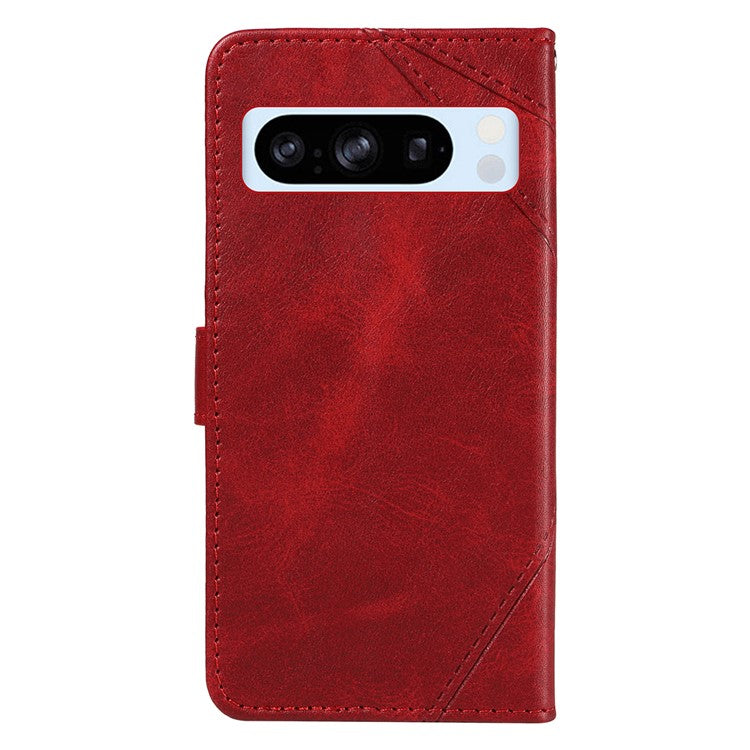 For Google Pixel 8 Pro Case Lines Pattern PU Leather Wallet Folio Phone Cover - Red