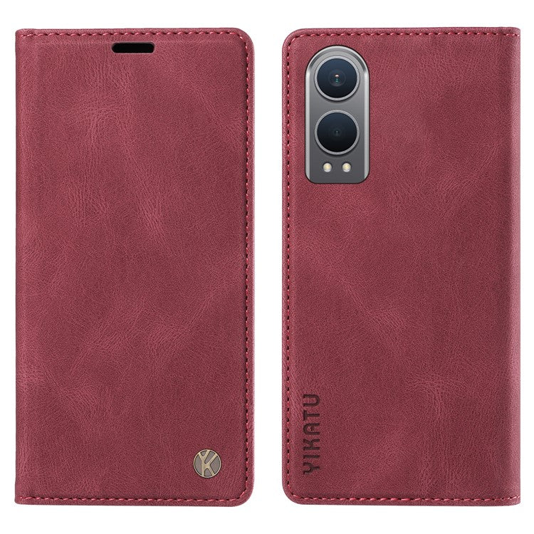 YIKATU YK-004 For OnePlus Nord CE4 Lite 5G / Oppo K12x 5G (China) Case Leather Phone Cover Wallet with Card Holder - Wine Red