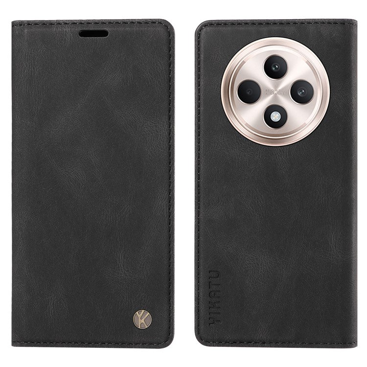 YIKATU YK-004 For Oppo Reno12 F 4G Case Leather Magnetic Auto-Absorbed Phone Cover Skin-Touch - Black