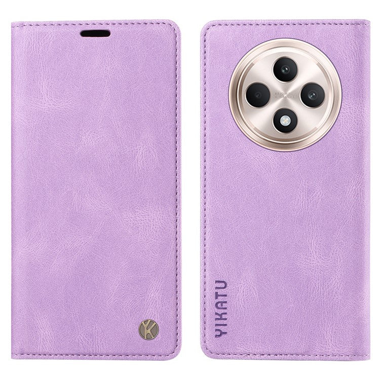 YIKATU YK-004 For Oppo Reno12 F 4G Case Leather Magnetic Auto-absorbed Phone Cover Skin-touch - Purple