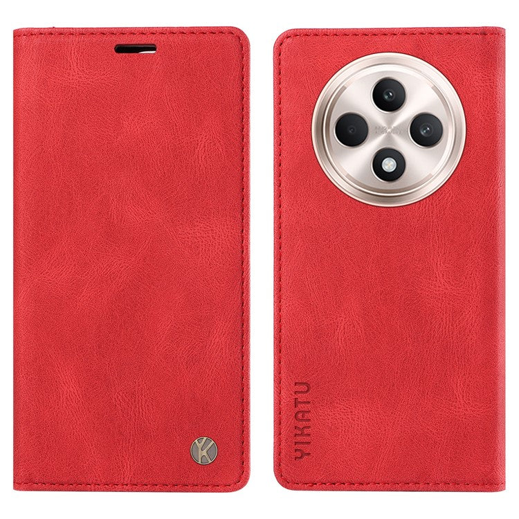 YIKATU YK-004 For Oppo Reno12 F 4G Case Leather Magnetic Auto-absorbed Phone Cover Skin-touch - Red