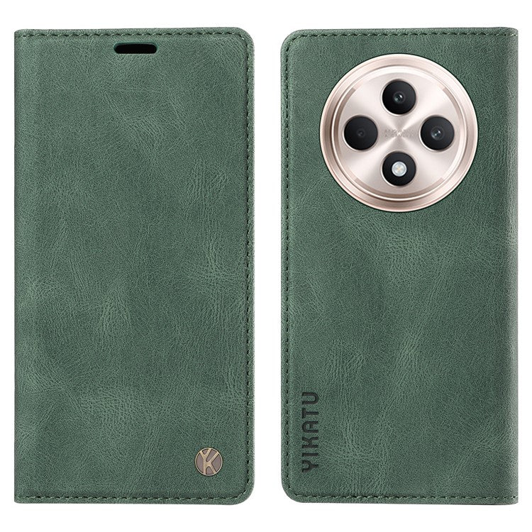 YIKATU YK-004 For Oppo Reno12 F 4G Case Leather Magnetic Auto-absorbed Phone Cover Skin-touch - Green