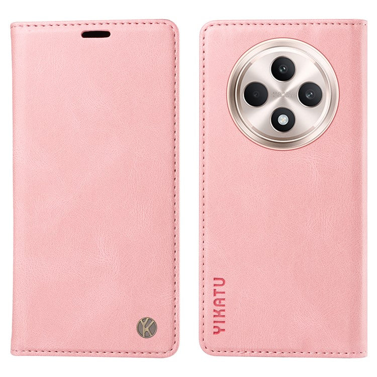 YIKATU YK-004 For Oppo Reno12 F 4G Case Leather Magnetic Auto-absorbed Phone Cover Skin-touch - Pink