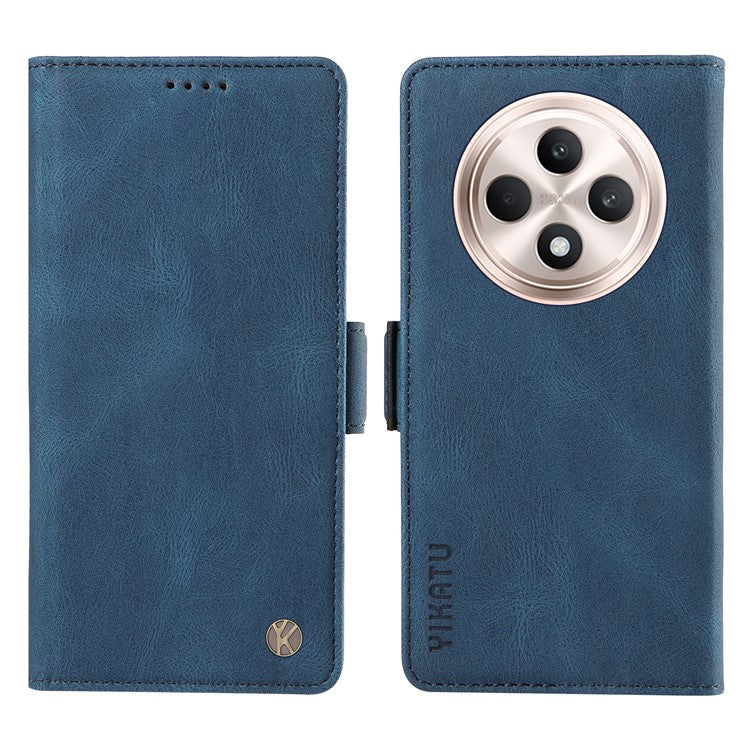 YIKATU YK-005 For Oppo Reno12 F 4G Case PU Leather Skin-Touch Phone Cover Folding Stand - Blue