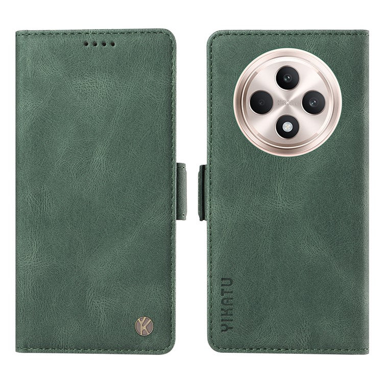 YIKATU YK-005 For Oppo Reno12 F 4G Case PU Leather Skin-touch Phone Cover Folding Stand - Green