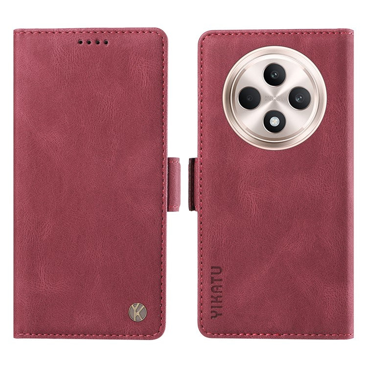 YIKATU YK-005 For Oppo Reno12 F 4G Case PU Leather Skin-touch Phone Cover Folding Stand - Wine Red