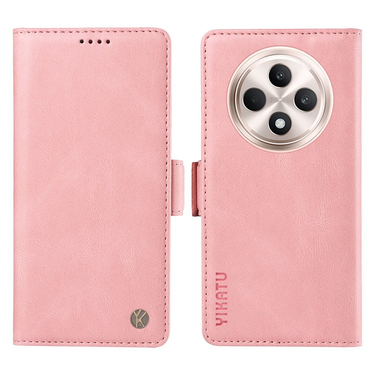 YIKATU YK-005 For Oppo Reno12 F 4G Case PU Leather Skin-touch Phone Cover Folding Stand - Pink