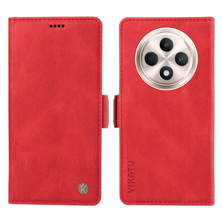 YIKATU YK-005 For Oppo Reno12 F 4G Case PU Leather Skin-touch Phone Cover Folding Stand - Red