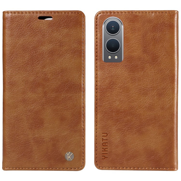 YIKATU YK-006 For OnePlus Nord CE4 Lite 5G / Oppo K12x 5G (China) Case Folio Magnetic Closure Leather Phone Cover - Brown