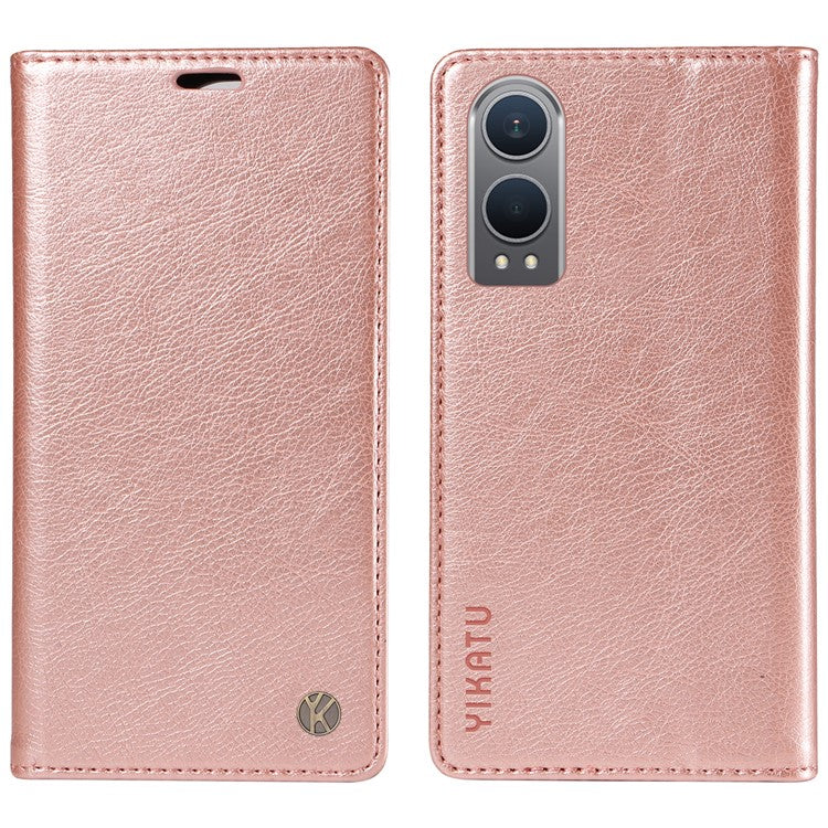 YIKATU YK-006 For OnePlus Nord CE4 Lite 5G / Oppo K12x 5G (China) Case Folio Magnetic Closure Leather Phone Cover - Rose Gold