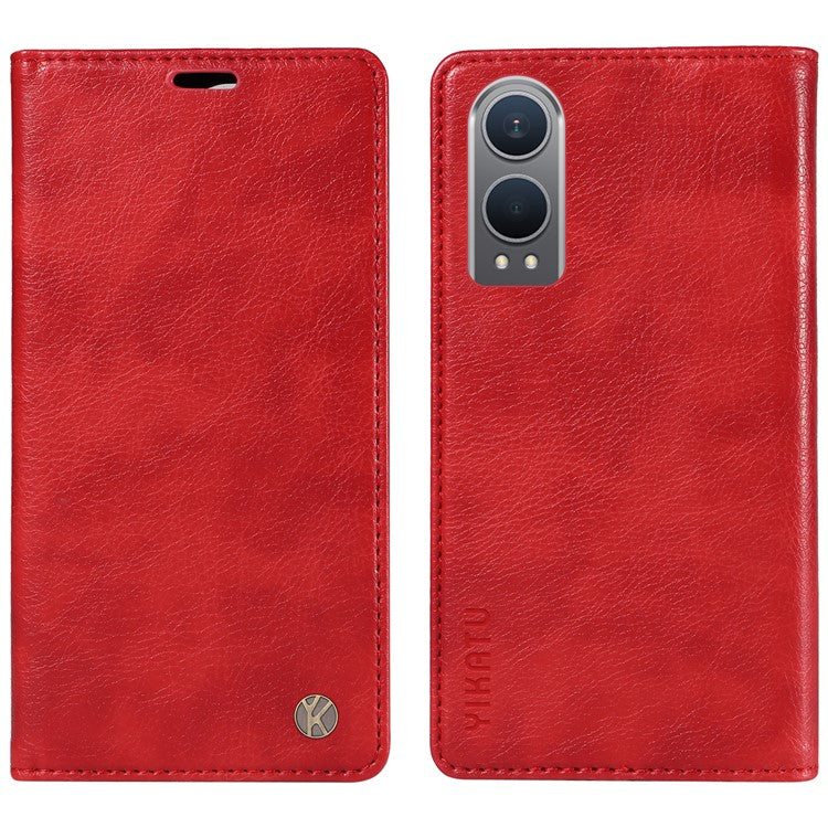 YIKATU YK-006 For OnePlus Nord CE4 Lite 5G / Oppo K12x 5G (China) Case Folio Magnetic Closure Leather Phone Cover - Red