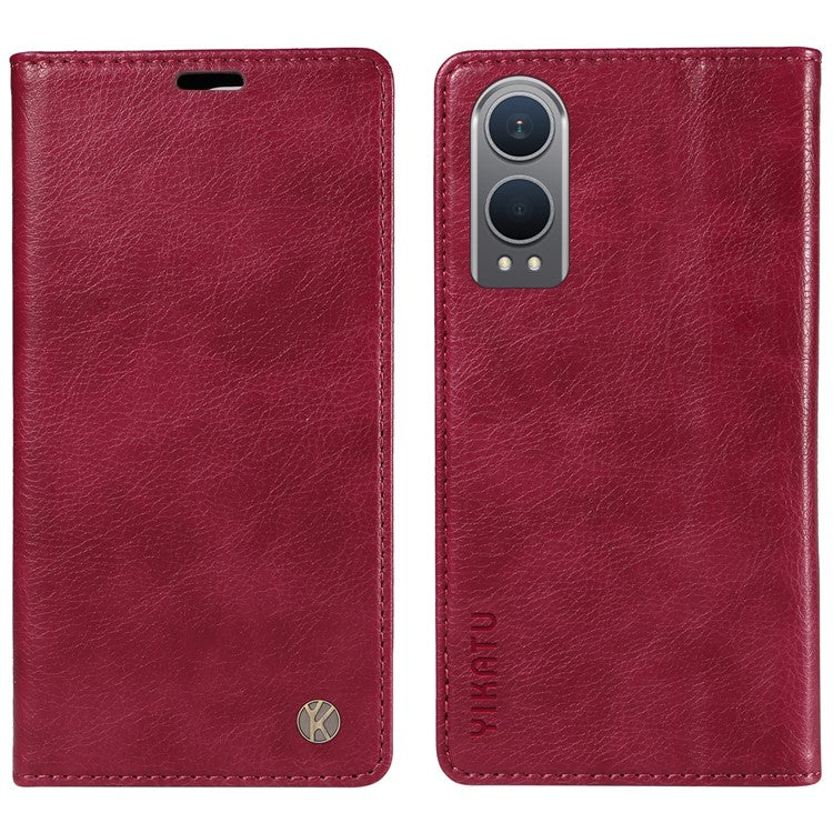 YIKATU YK-006 For OnePlus Nord CE4 Lite 5G / Oppo K12x 5G (China) Case Folio Magnetic Closure Leather Phone Cover - Wine Red