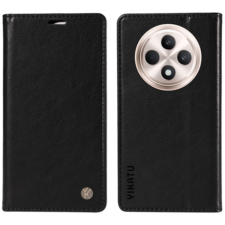 YIKATU YK-006 For Oppo Reno12 F 4G Case Wallet Litchi Grain Leather Phone Cover Magnetic Auto-absorbed - Black