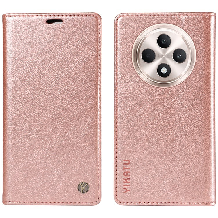 YIKATU YK-006 For Oppo Reno12 F 4G Case Wallet Litchi Grain Leather Phone Cover Magnetic Auto-absorbed - Rose Gold