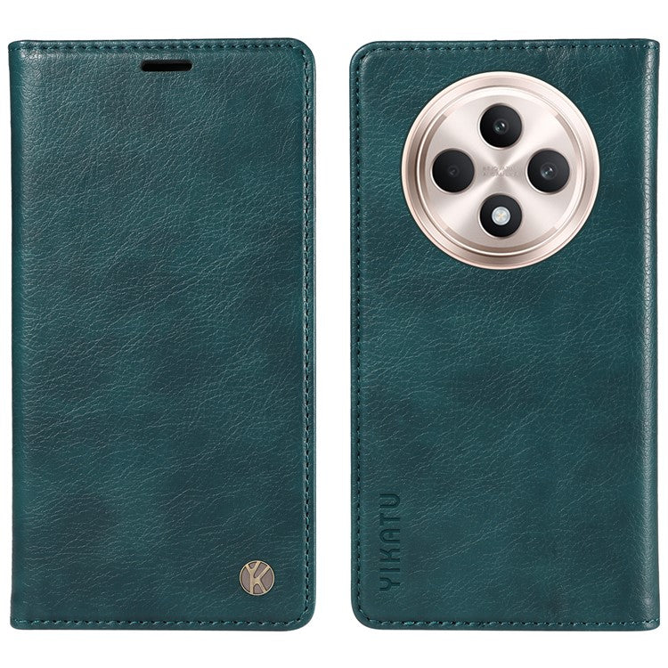 YIKATU YK-006 For Oppo Reno12 F 4G Case Wallet Litchi Grain Leather Phone Cover Magnetic Auto-absorbed - Blue