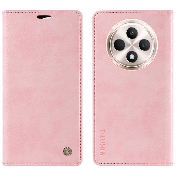 YIKATU YK-006 For Oppo Reno12 F 4G Case Wallet Litchi Grain Leather Phone Cover Magnetic Auto-absorbed - Pink