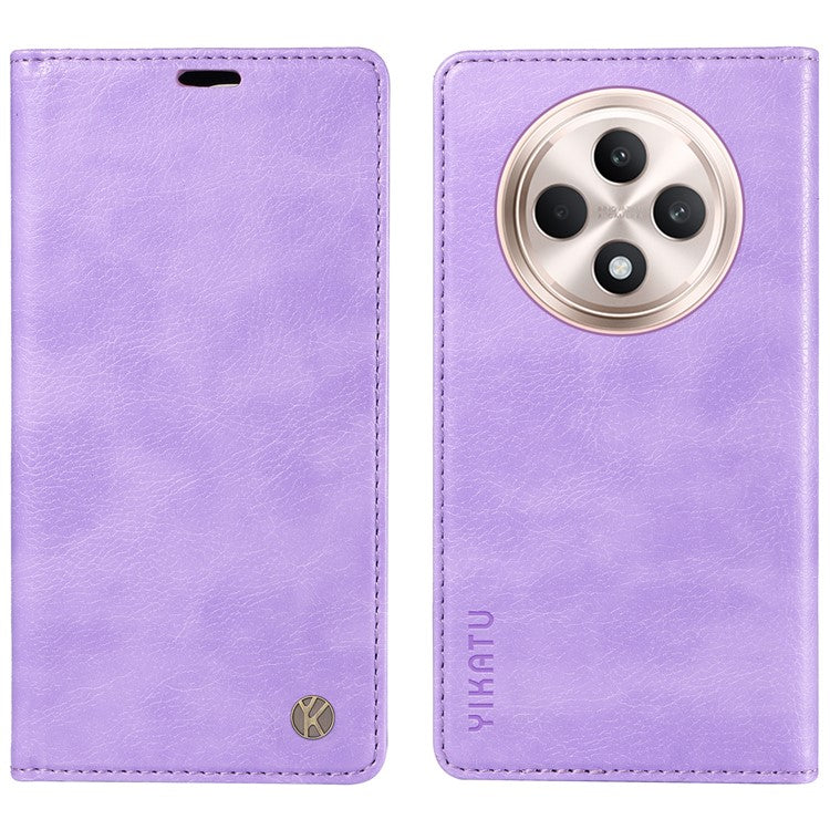 YIKATU YK-006 For Oppo Reno12 F 4G Case Wallet Litchi Grain Leather Phone Cover Magnetic Auto-absorbed - Purple