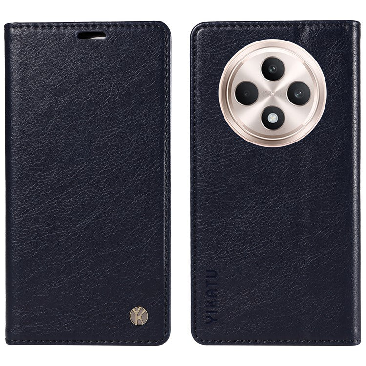 YIKATU YK-006 For Oppo Reno12 F 4G Case Wallet Litchi Grain Leather Phone Cover Magnetic Auto-absorbed - Navy Blue