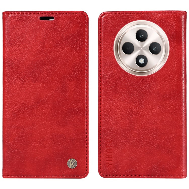 YIKATU YK-006 For Oppo Reno12 F 4G Case Wallet Litchi Grain Leather Phone Cover Magnetic Auto-absorbed - Red