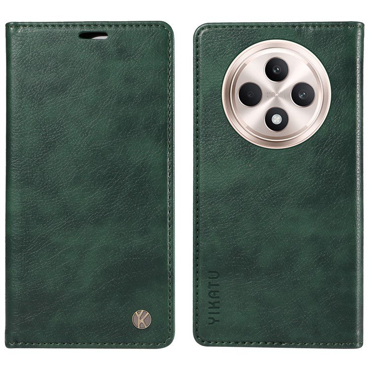 YIKATU YK-006 For Oppo Reno12 F 4G Case Wallet Litchi Grain Leather Phone Cover Magnetic Auto-absorbed - Green