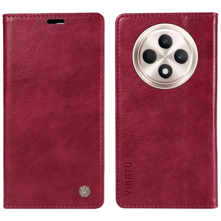 YIKATU YK-006 For Oppo Reno12 F 4G Case Wallet Litchi Grain Leather Phone Cover Magnetic Auto-absorbed - Wine Red